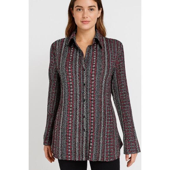 NEW Apt. 9 multi colored stretch button up bell sleeve flare plus size blouse - Picture 1 of 13
